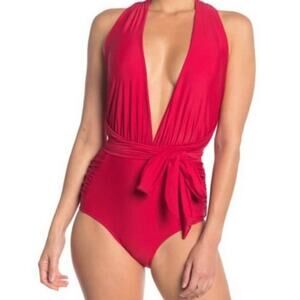 Nicole Miller High Risk Red 1 piece convertible swimsuit 6 ways to wear Large